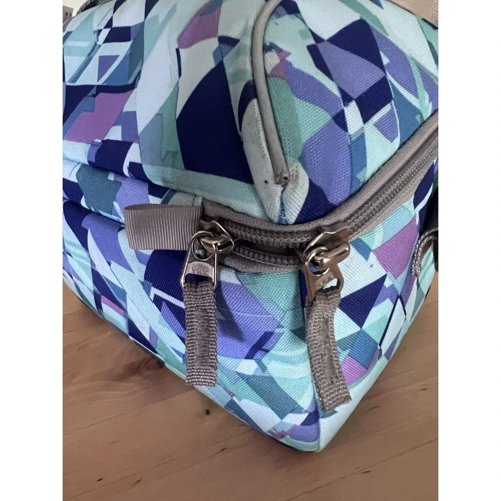 L.L.Bean Insulated Lunch Bag Cooler Geometric Print Adjustable Strap Blue